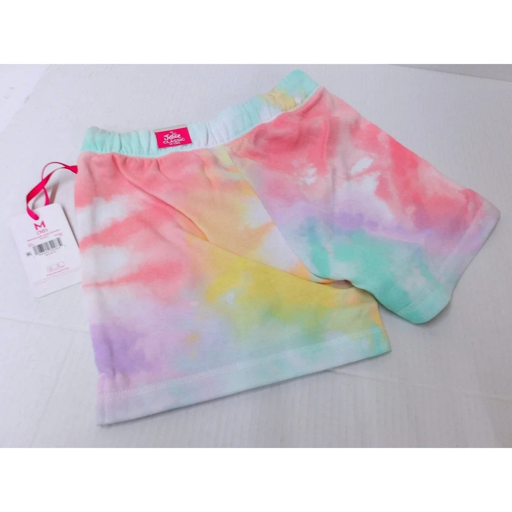 Justice Girls Tie Dye Fleece Shorts Pastel Glitter Logo NWT Size 10‎ / #26585